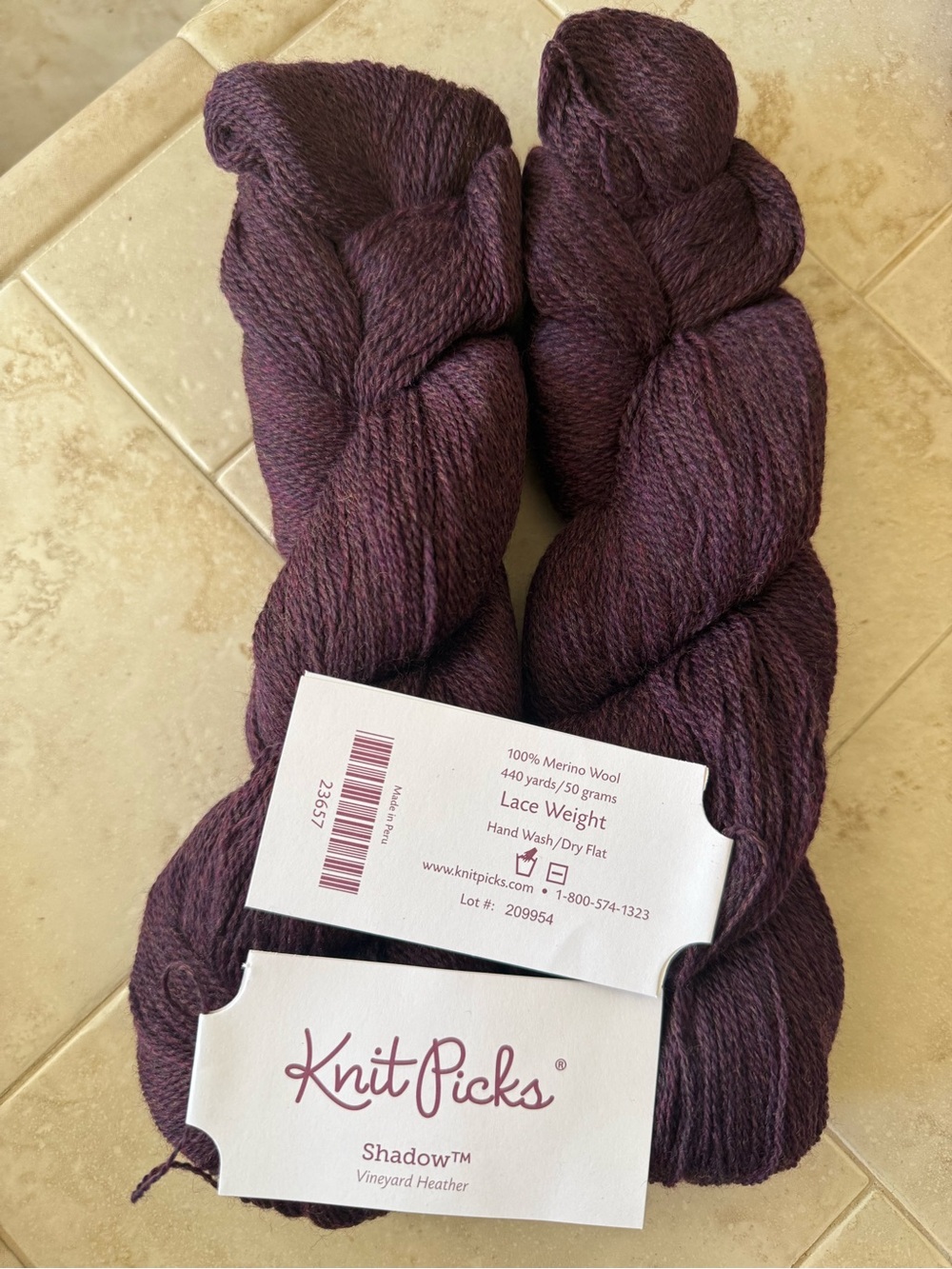 Knit Picks Shadow™ Vineyard Heather Lace-Weight Merino Wrap Deep Purple 2 Hanks